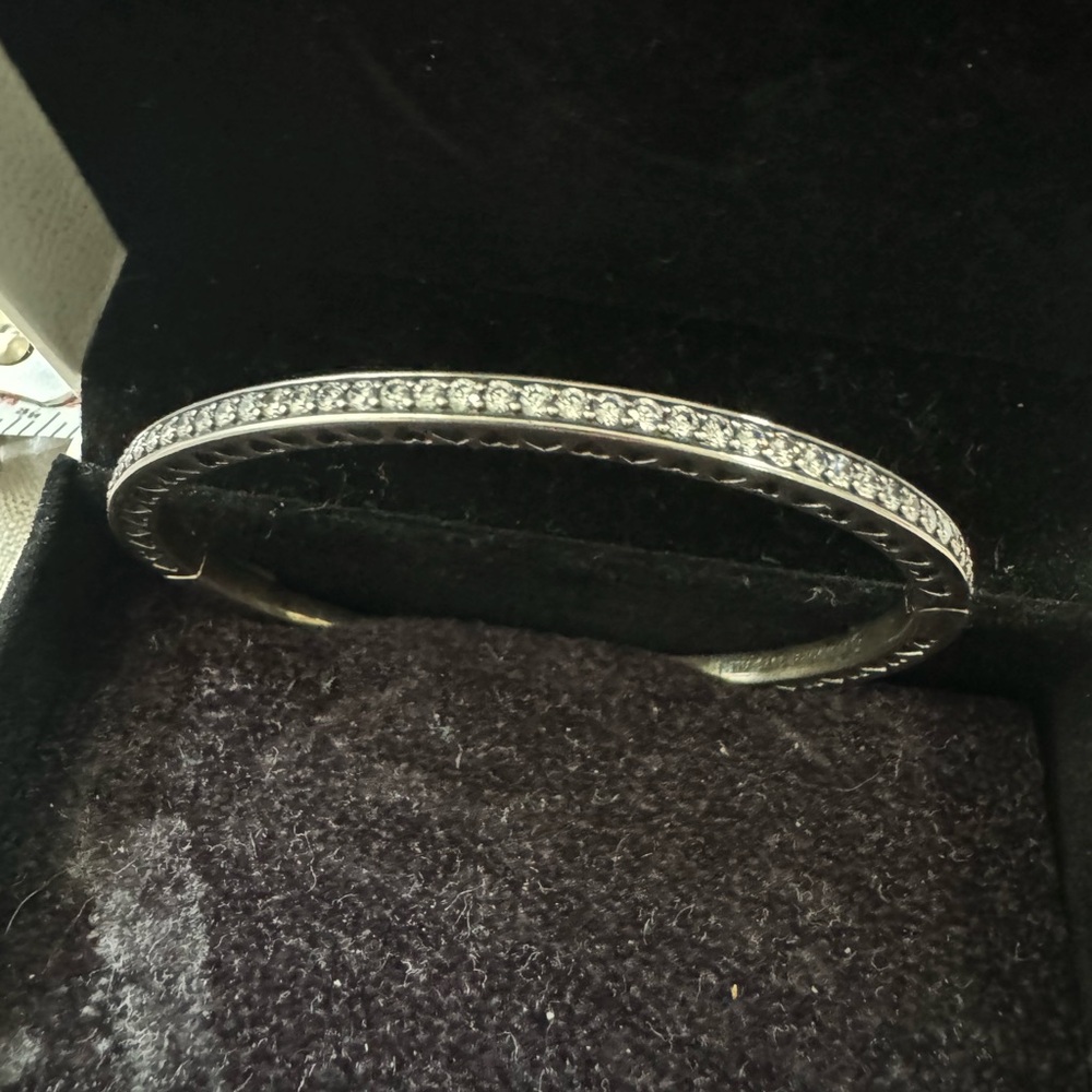 Authentic Pandora purple radiant hearts bangle enamel silver bracelet